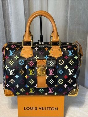 *Authentic*Louis Vuitton x Takashi Murakame Black  Monogram Speedy 30 & Vachetta